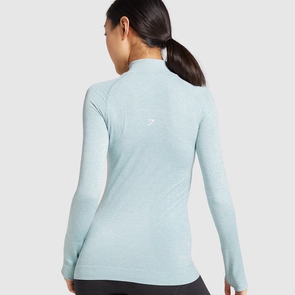Gymshark ‘Vital’ Seamless 1/2 Zip Long Sleeve (S) - light green marl - Picture 7 of 7